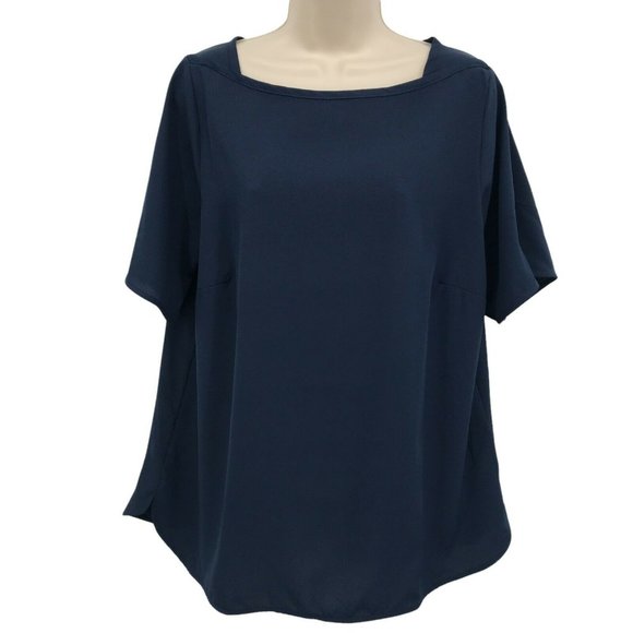 Jessica London Women's Navy Blue Short Sleeves Square Neck Blouse Top Size 12 - Picture 1 of 7